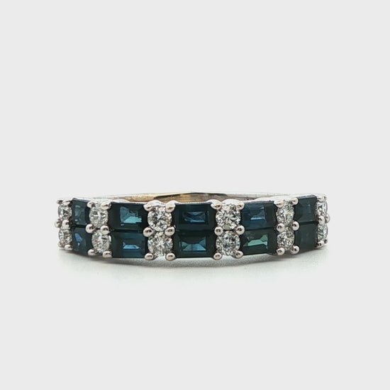 14k White Gold Natural Sapphire & Diamond Band Ring