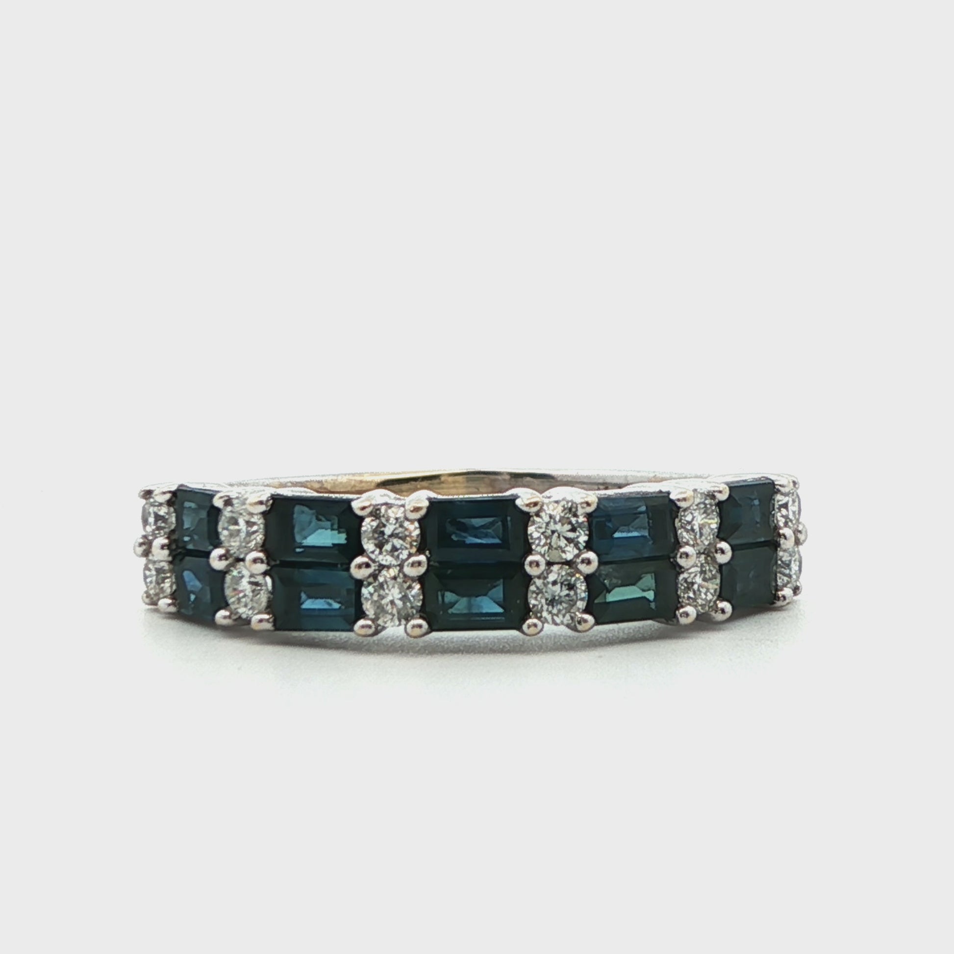 14k White Gold Natural Sapphire & Diamond Band Ring