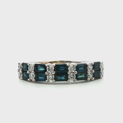 14k White Gold Natural Sapphire & Diamond Band Ring