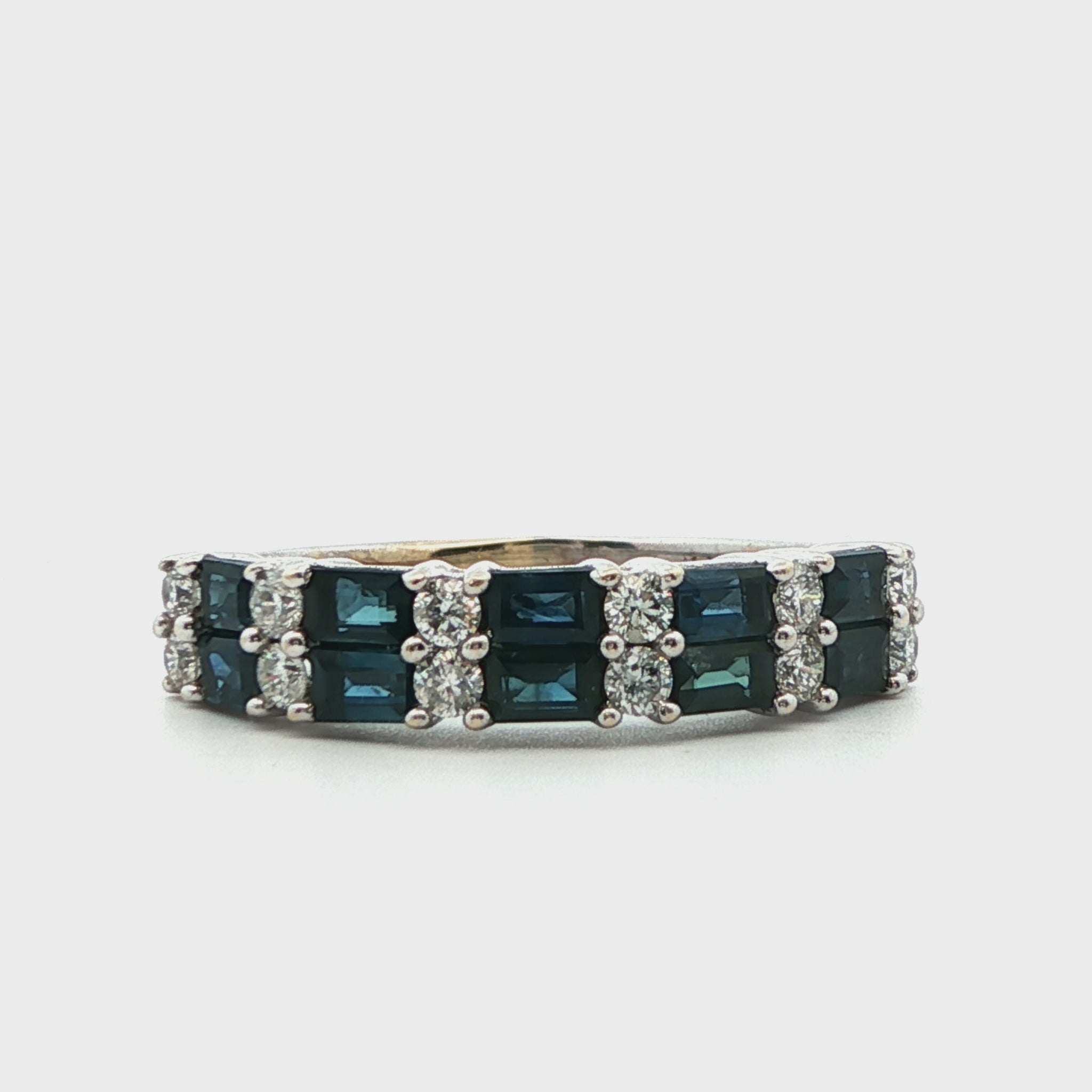 14k White Gold Natural Sapphire & Diamond Band Ring