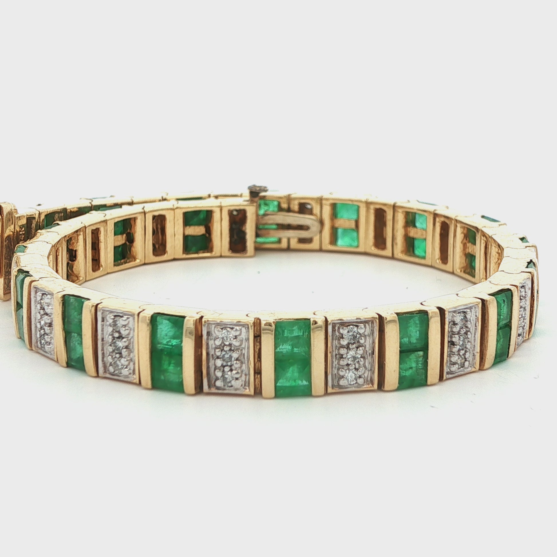14k Yellow Gold Emerald & Diamond Bracelet Ca. 1980