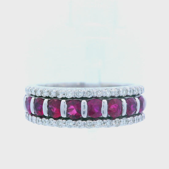 14k White Gold Ruby & Diamond Stacking Band