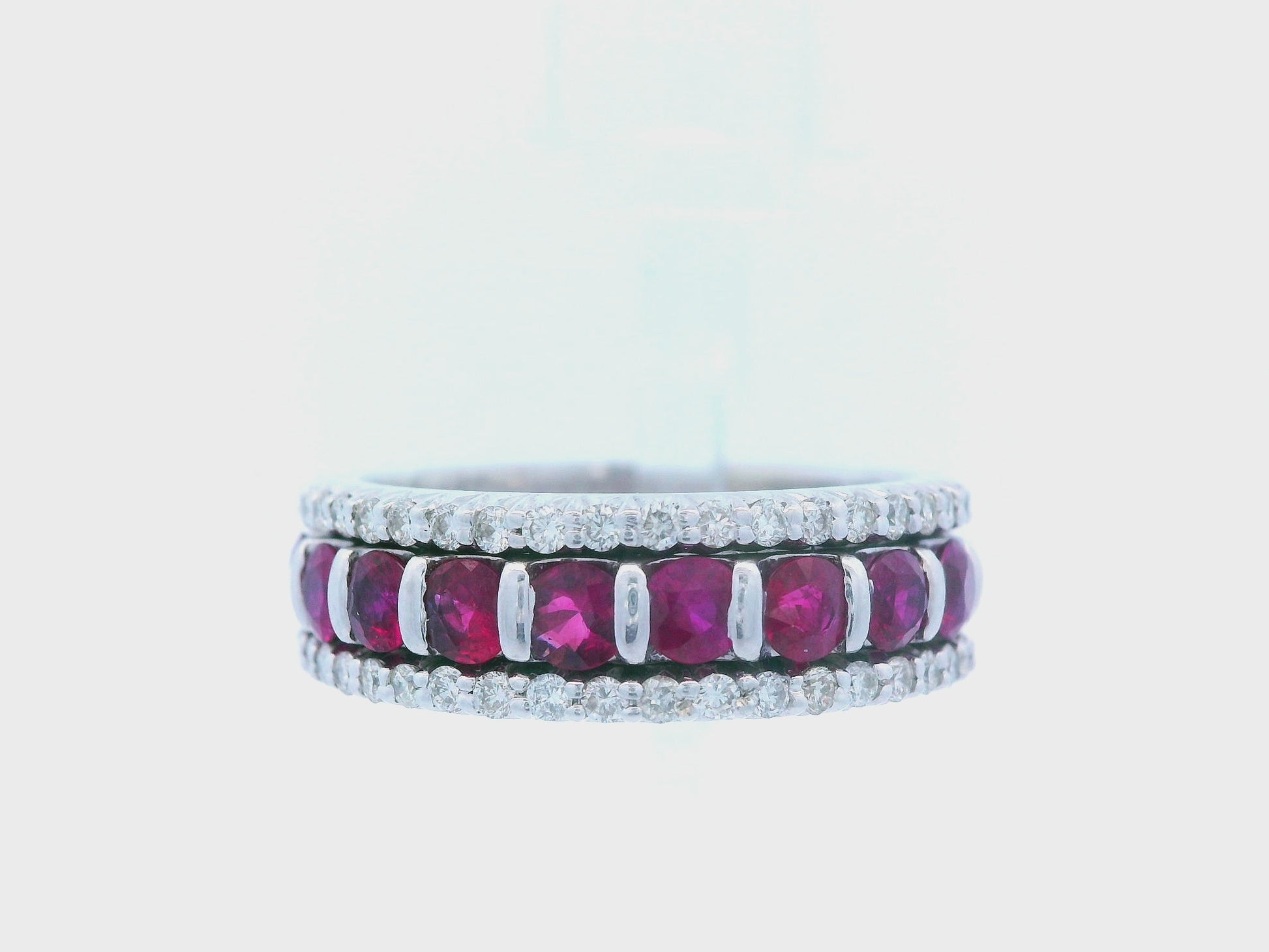 14k White Gold Ruby & Diamond Stacking Band