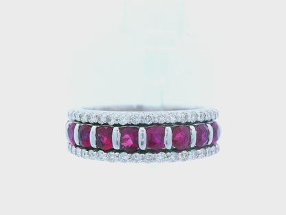 14k White Gold Ruby & Diamond Stacking Band