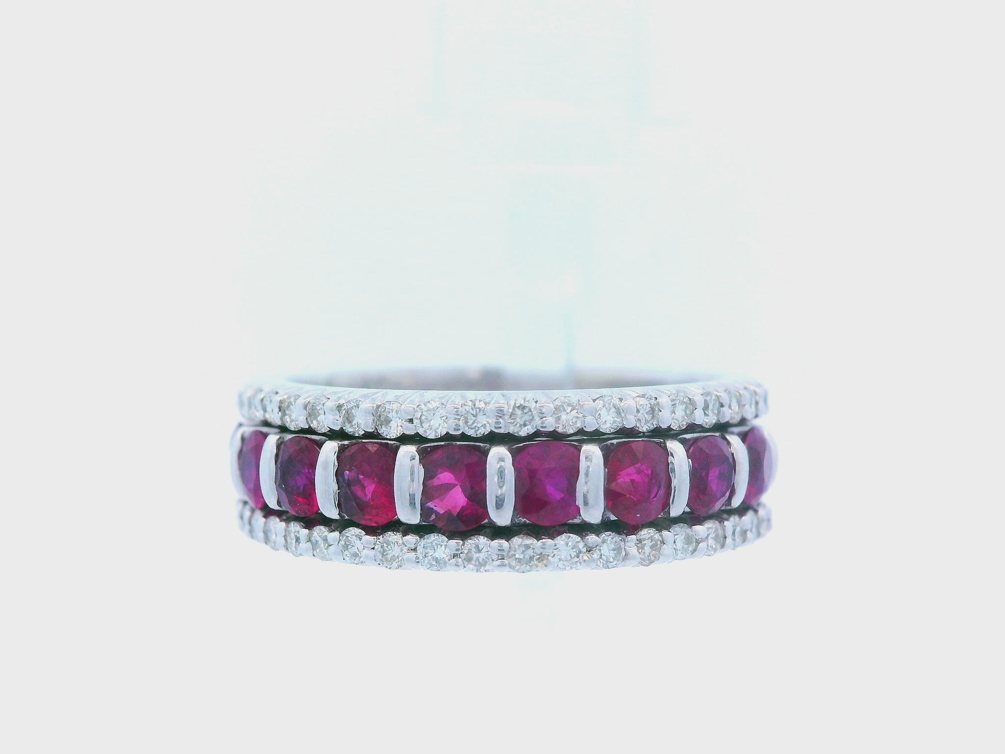 14k White Gold Ruby & Diamond Stacking Band
