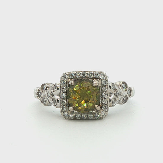 14k White Gold Demantoid Garnet & Diamond Ring