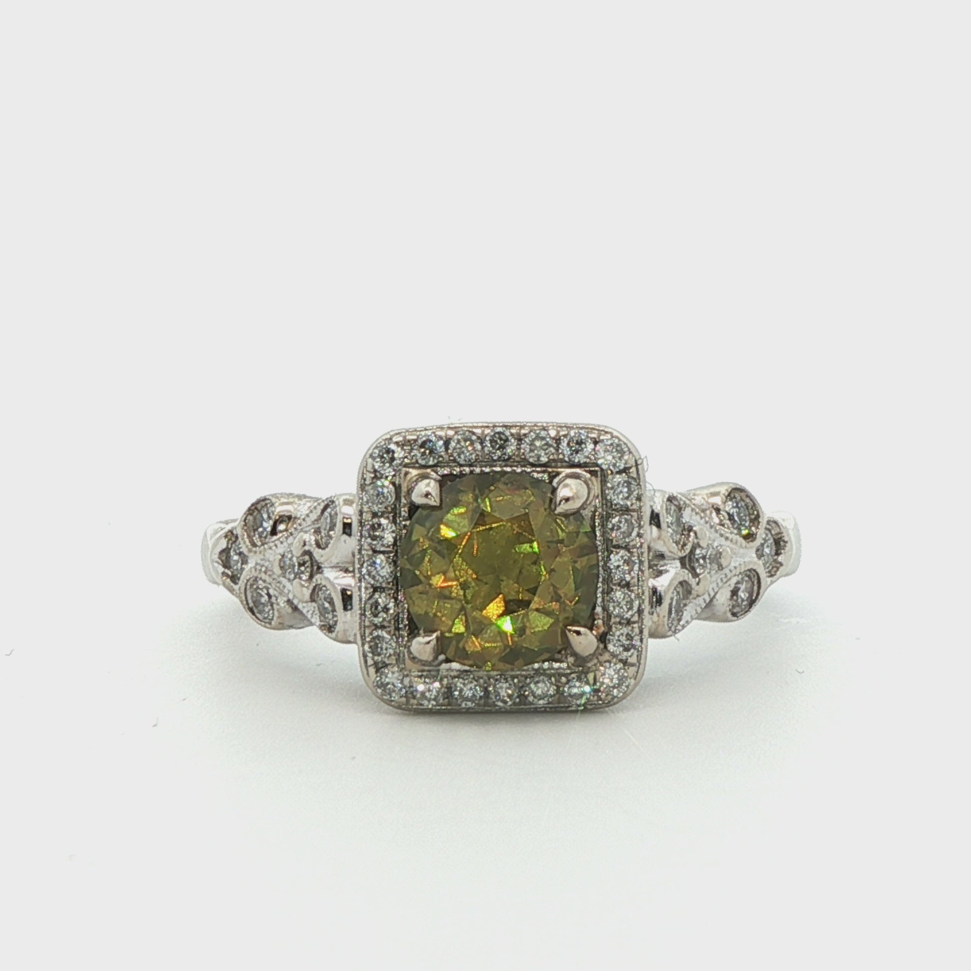 14k White Gold Demantoid Garnet & Diamond Ring