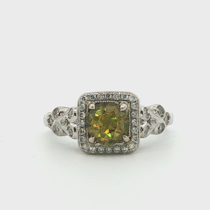 14k White Gold Demantoid Garnet & Diamond Ring