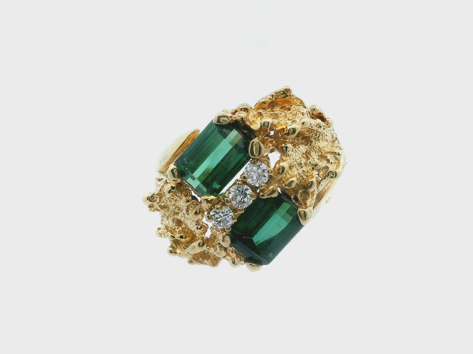 Textured 18k Yellow Gold Green Tourmaline & Diamond Ring