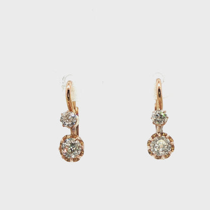 18k Yellow Gold Victorian Old European Cut Diamond Earrings