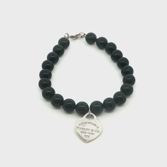 Tifffany & Co. Black Onyx Bead + Heart Tag Bracelet