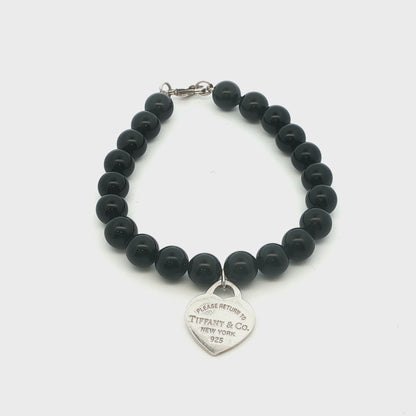 Tifffany & Co. Black Onyx Bead + Heart Tag Bracelet