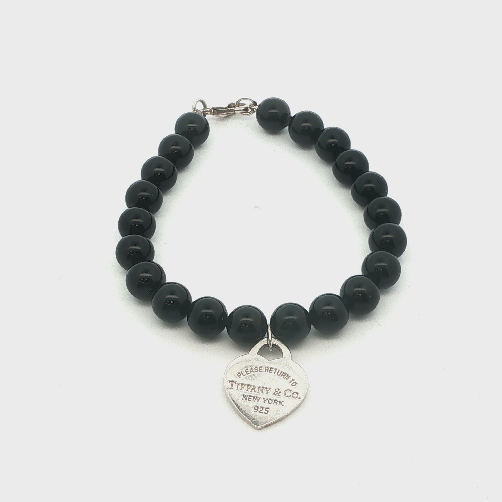 Tifffany & Co. Black Onyx Bead + Heart Tag Bracelet