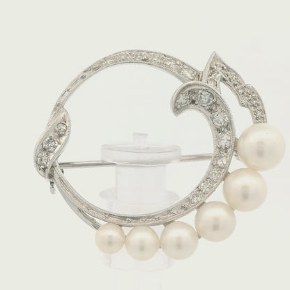Vintage Cultured Pearl and Diamond Brooch w/ Appraisal