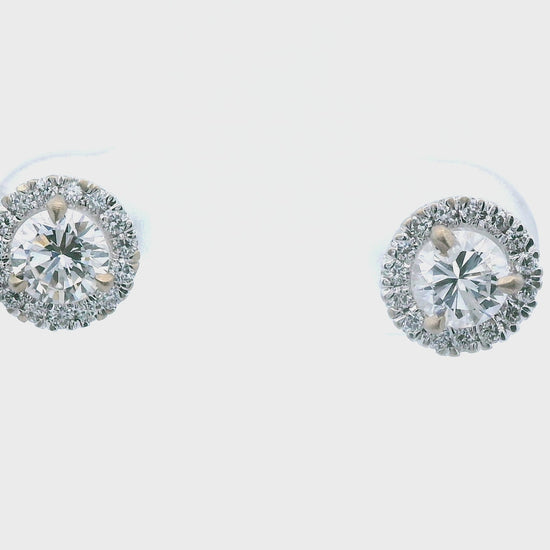 14k White Gold Natural Diamond Halo Stud Earrings