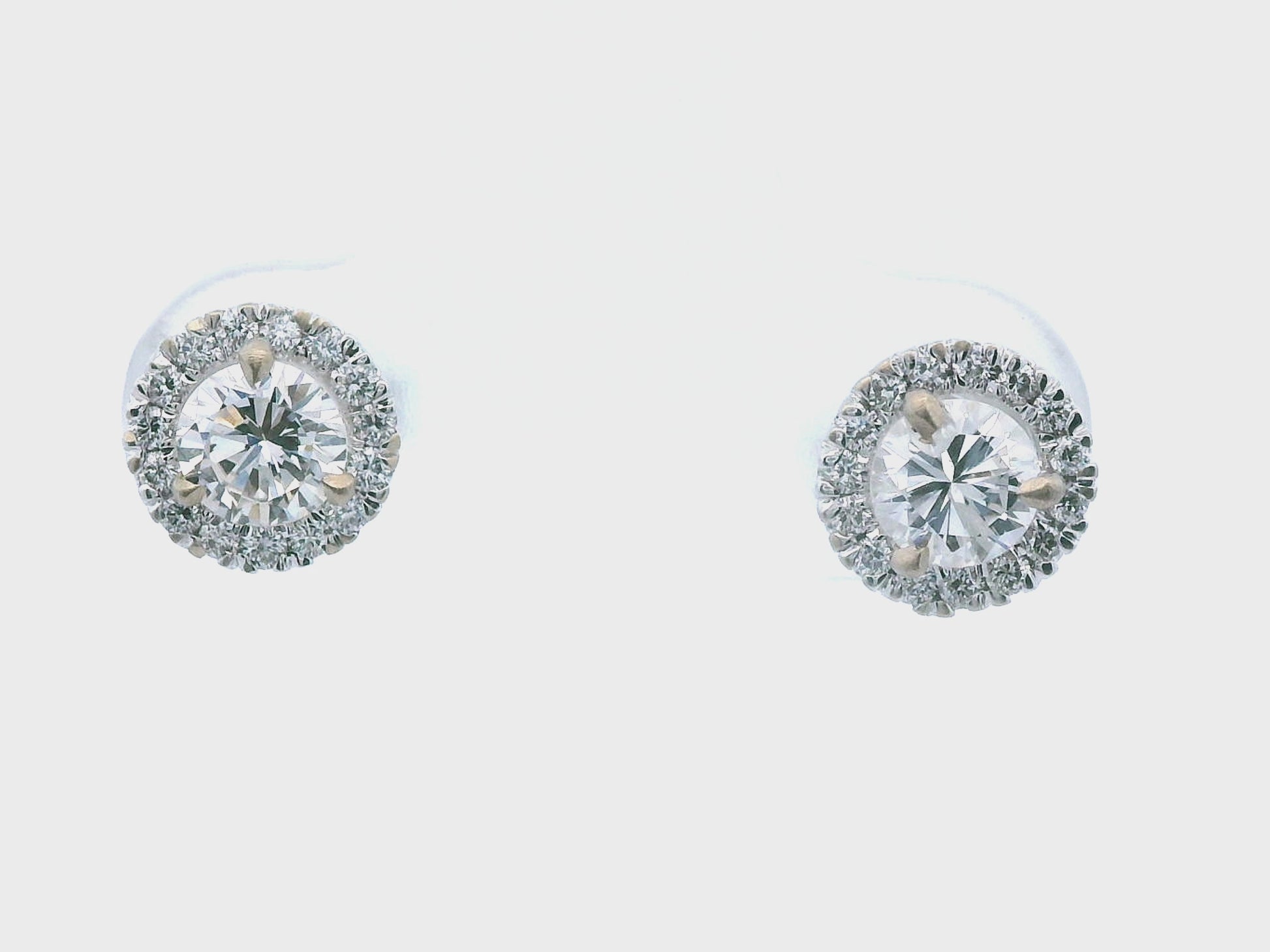 14k White Gold Natural Diamond Halo Stud Earrings