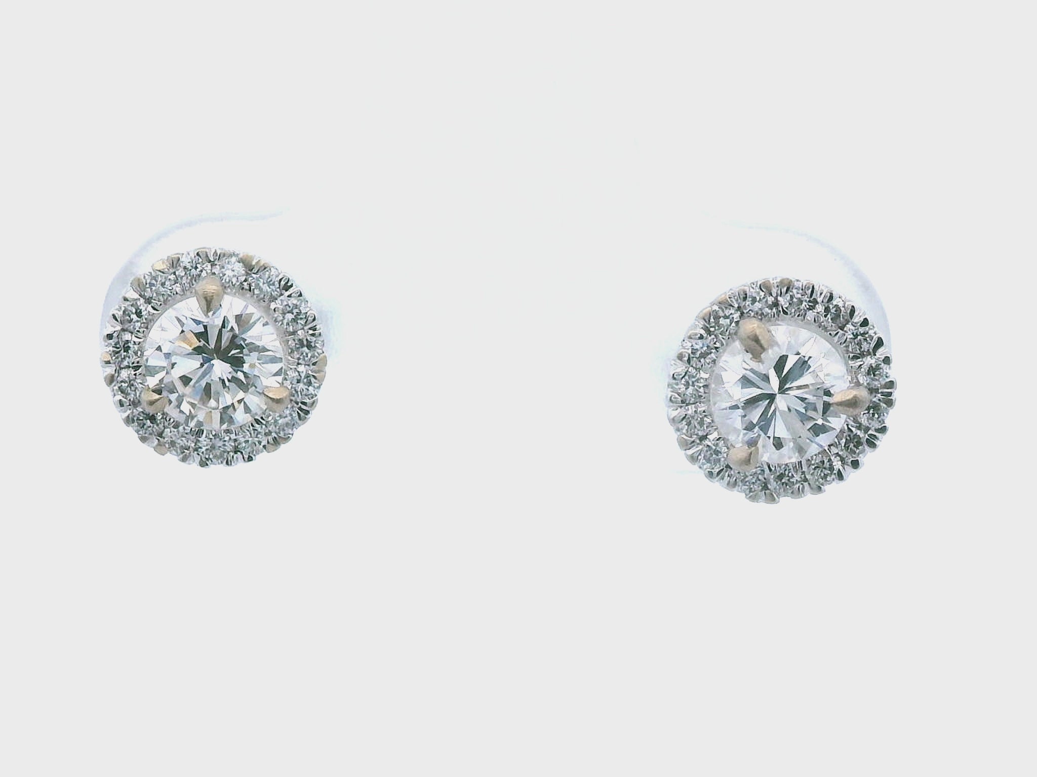 14k White Gold Natural Diamond Halo Stud Earrings