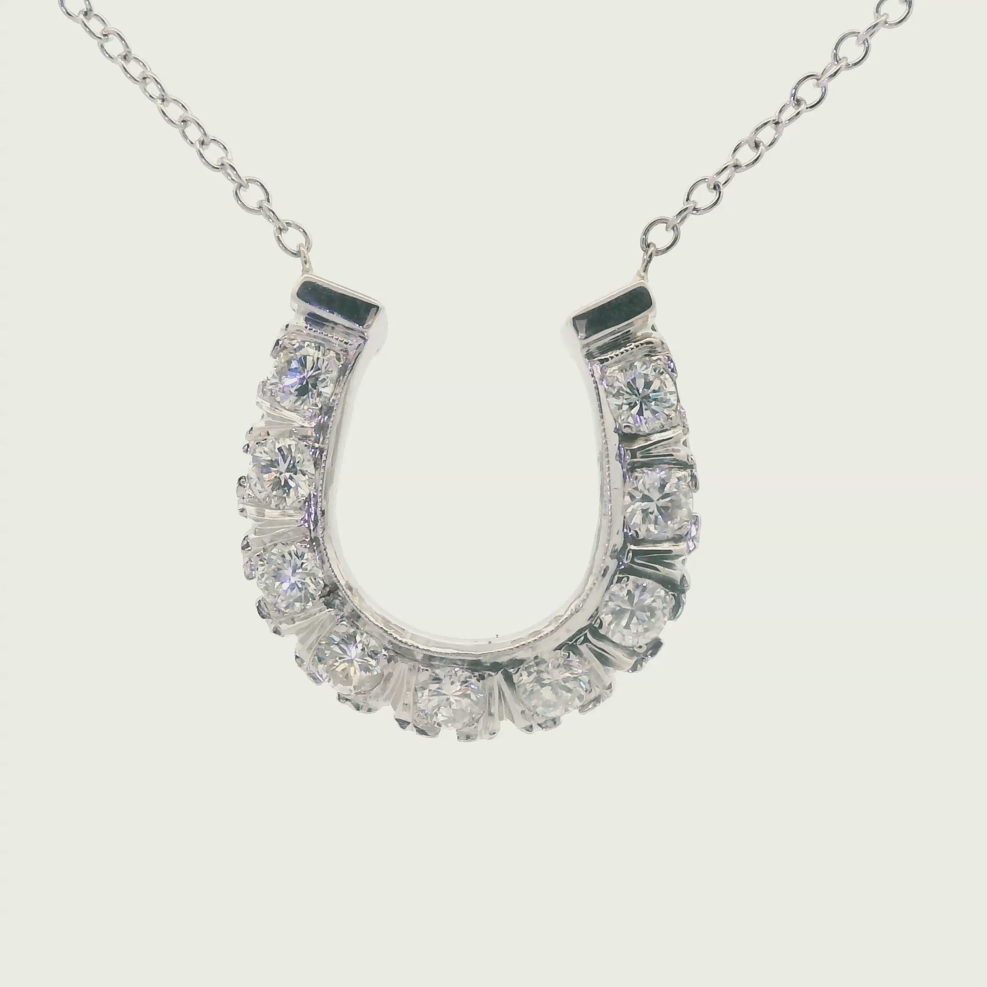 1980s 14k White Gold and Diamond Horseshoe Necklace w/ Appraisal