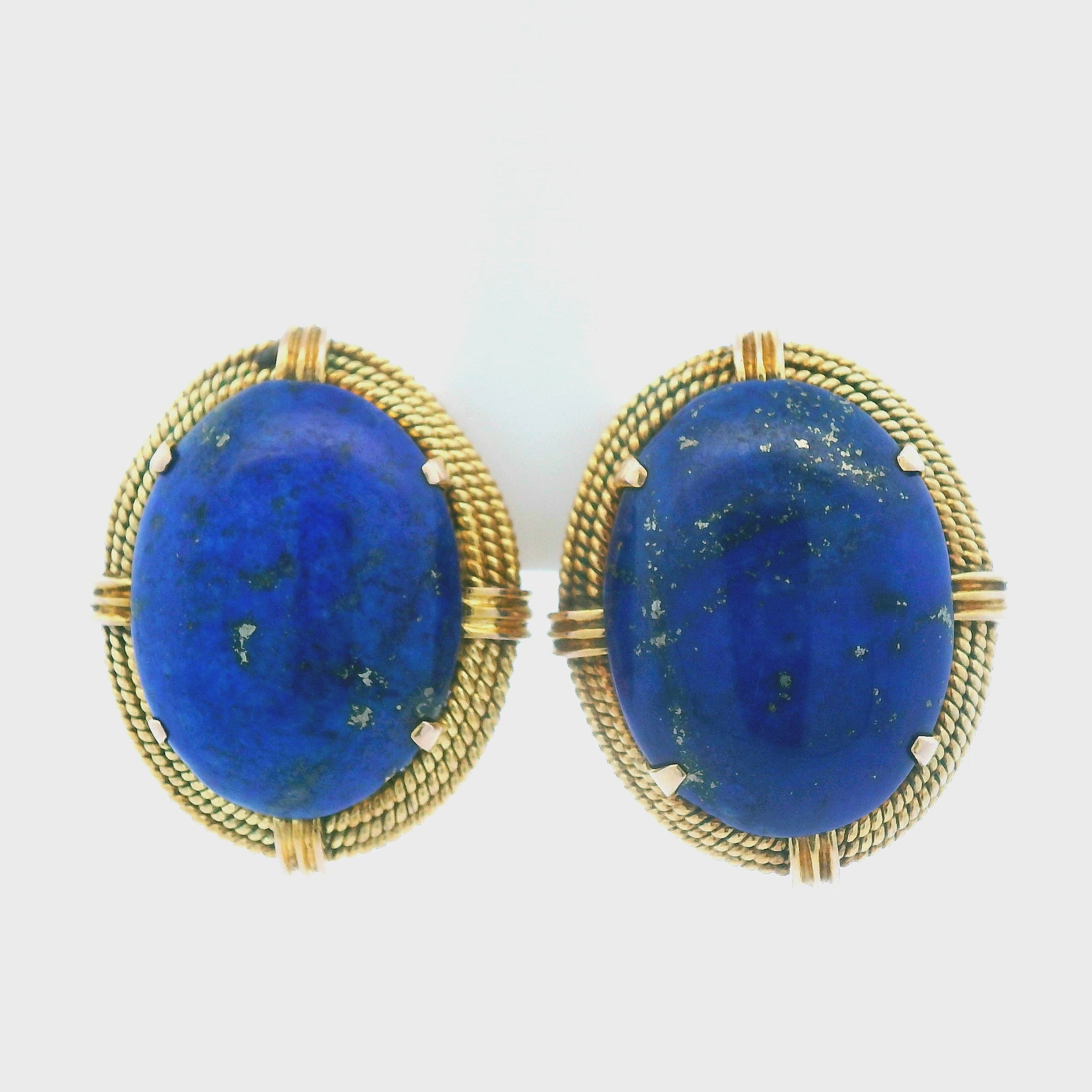 14k Yellow Gold Lapis Lazuli Ear Clip Earrings