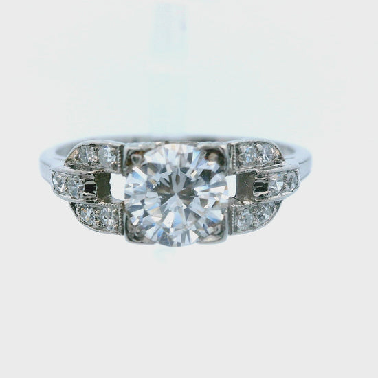 Art Deco European Cut Diamond Engagement Ring with GIA Report