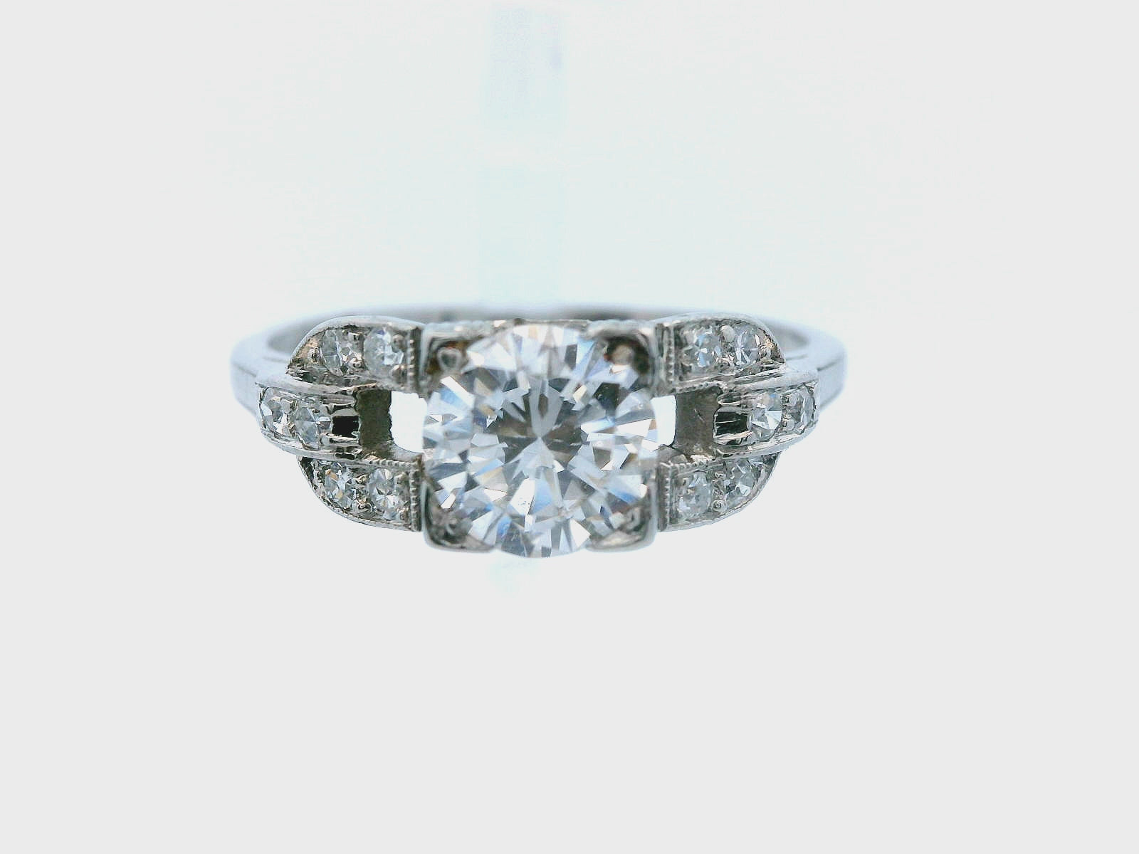Art Deco European Cut Diamond Engagement Ring with GIA Report
