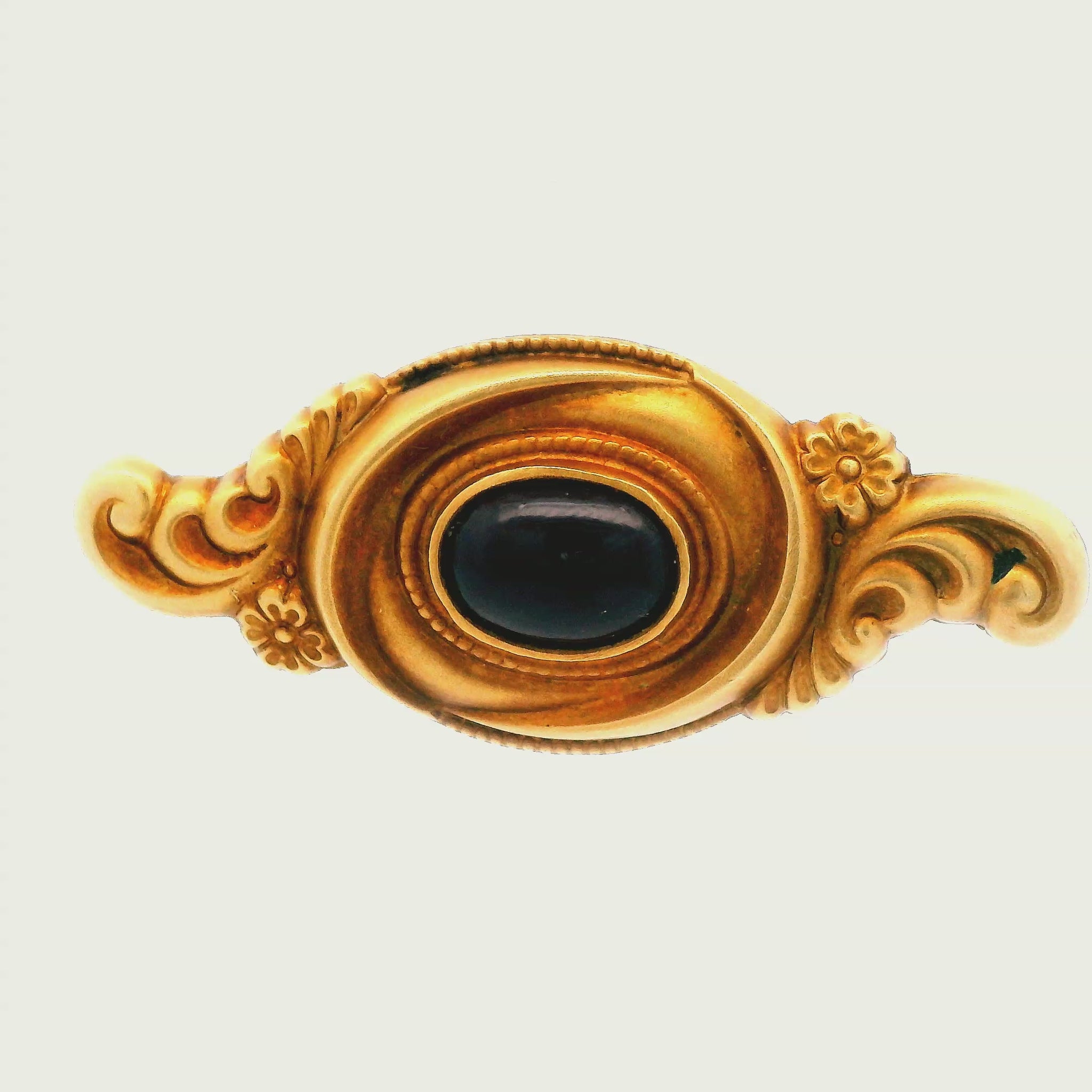 14K Yellow Gold Art Nouveau Cabochon Garnet Pin
