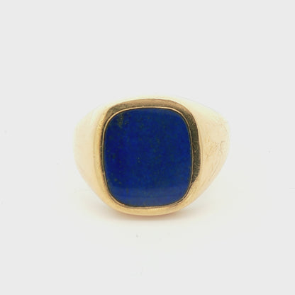 Large 14k Yellow Gold Inlaid Lapis Ring