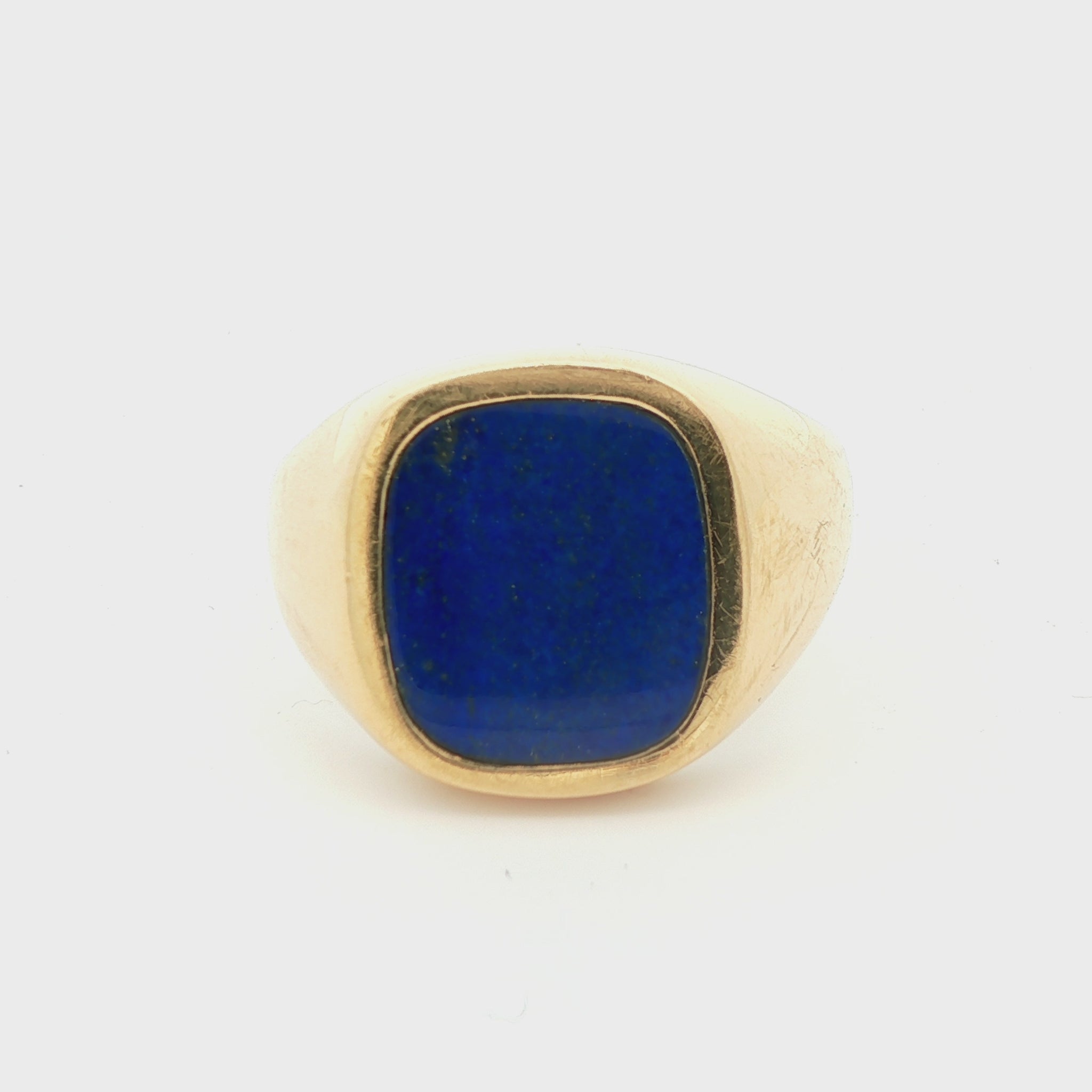 Large 14k Yellow Gold Inlaid Lapis Ring