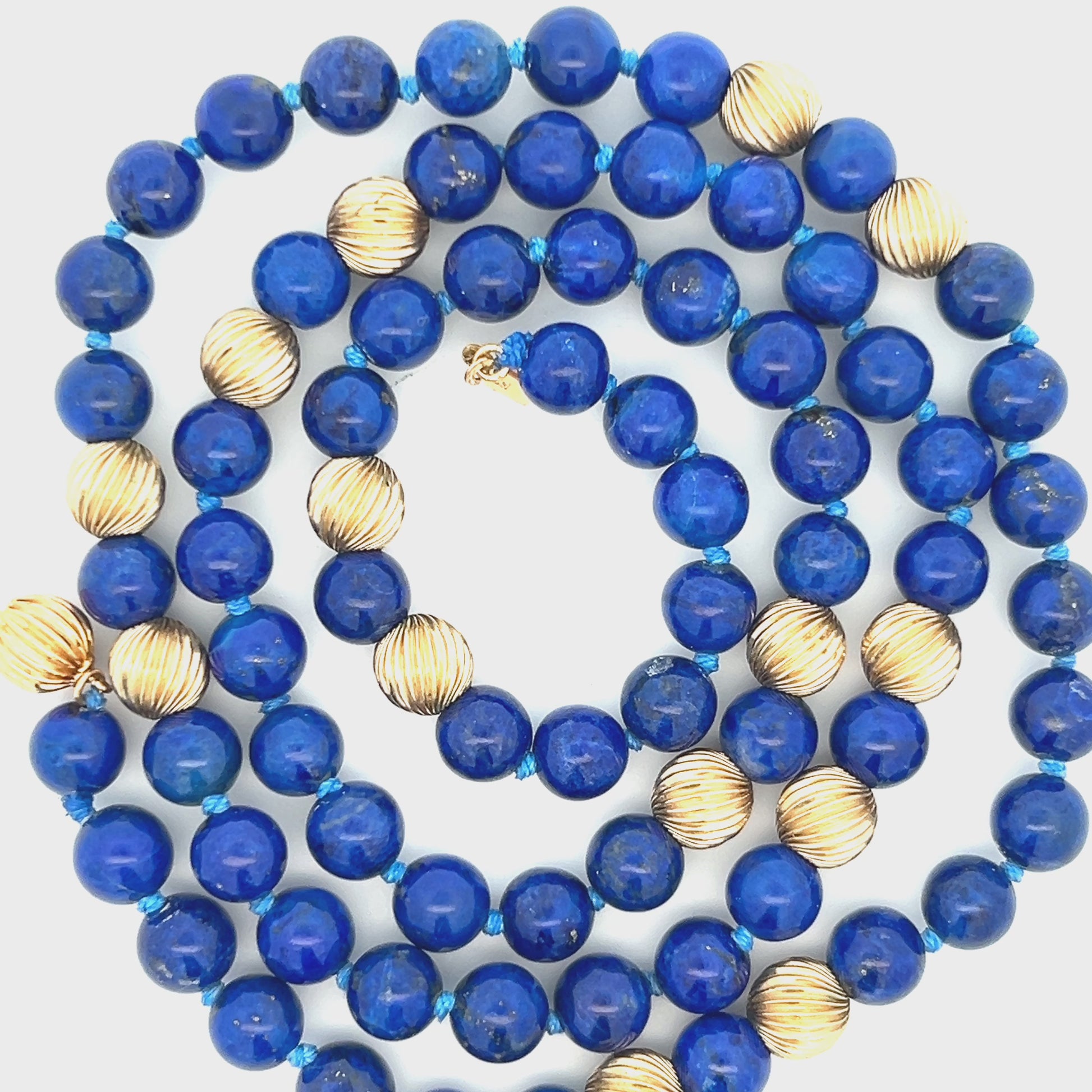 1980s Lapis and 14k Yellow Gold Bead Necklace w/ Independent Report