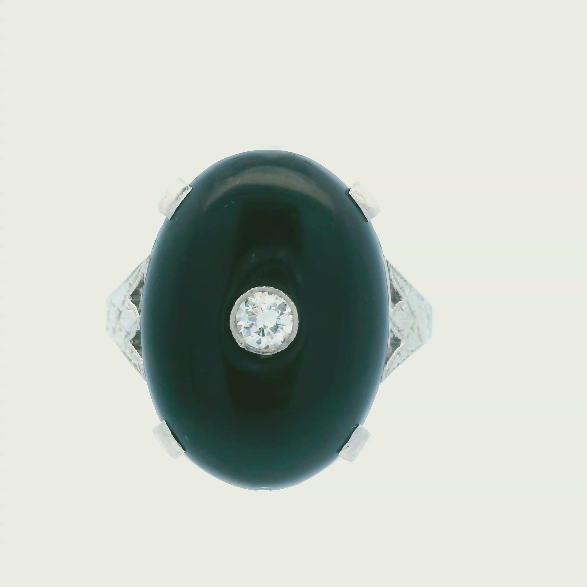 Deco 1920s Platinum Onyx and Diamond Ring