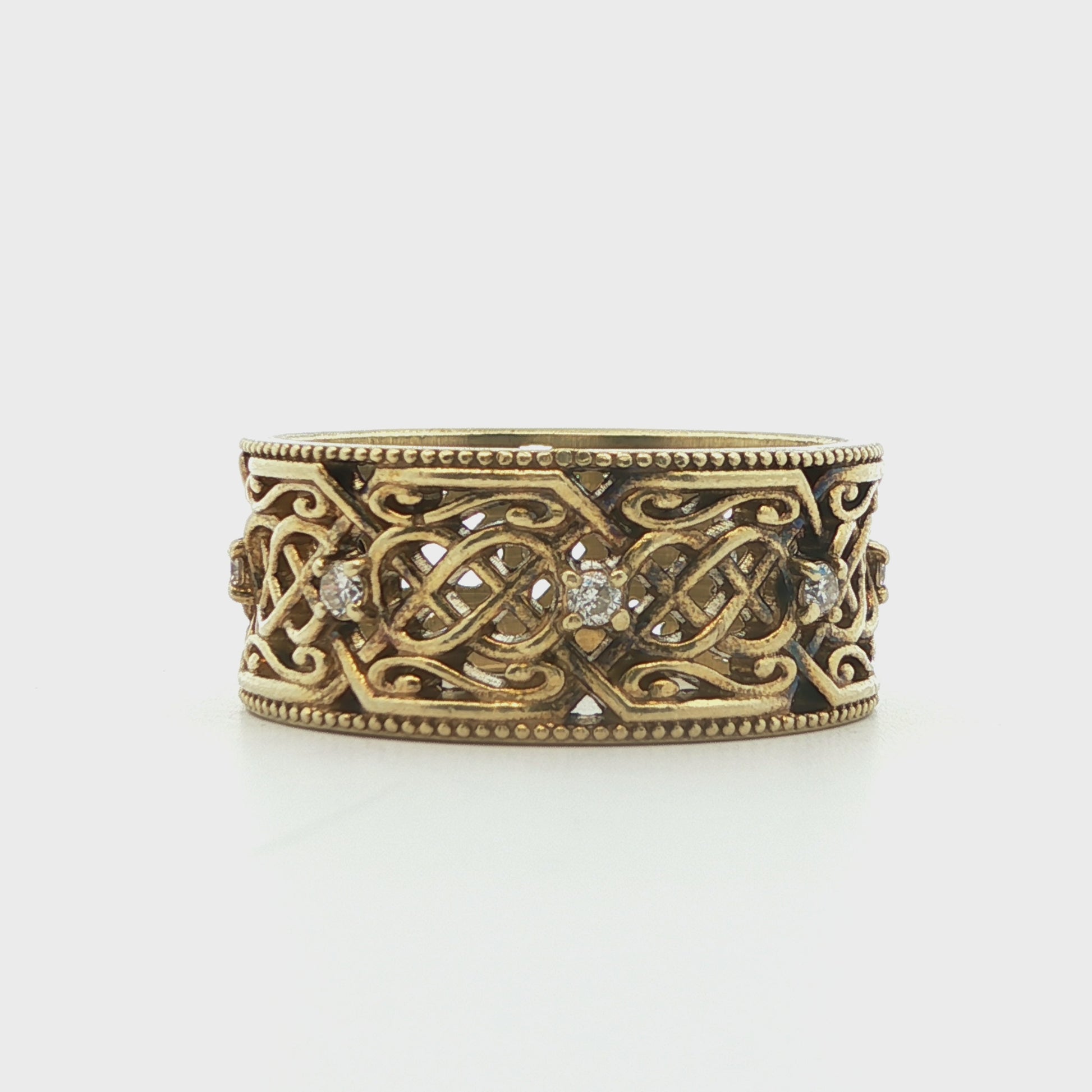 Vintage Handmade 14k Yellow Gold Natural Diamond Band