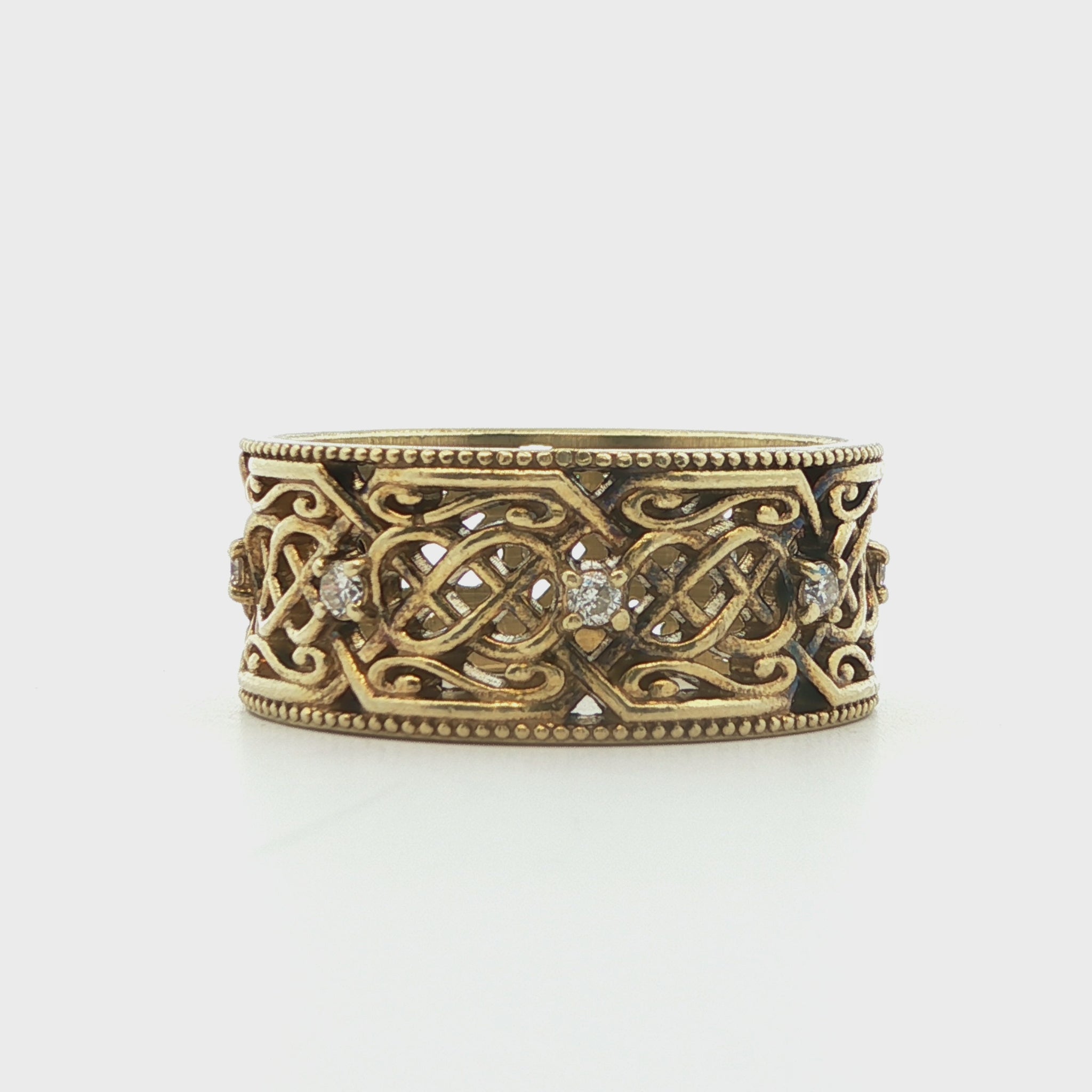 Vintage Handmade 14k Yellow Gold Natural Diamond Band