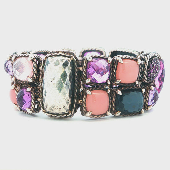 David Yurman Sterling Silver Multistone Mosaic Chatelaine Bracelet Size 7"