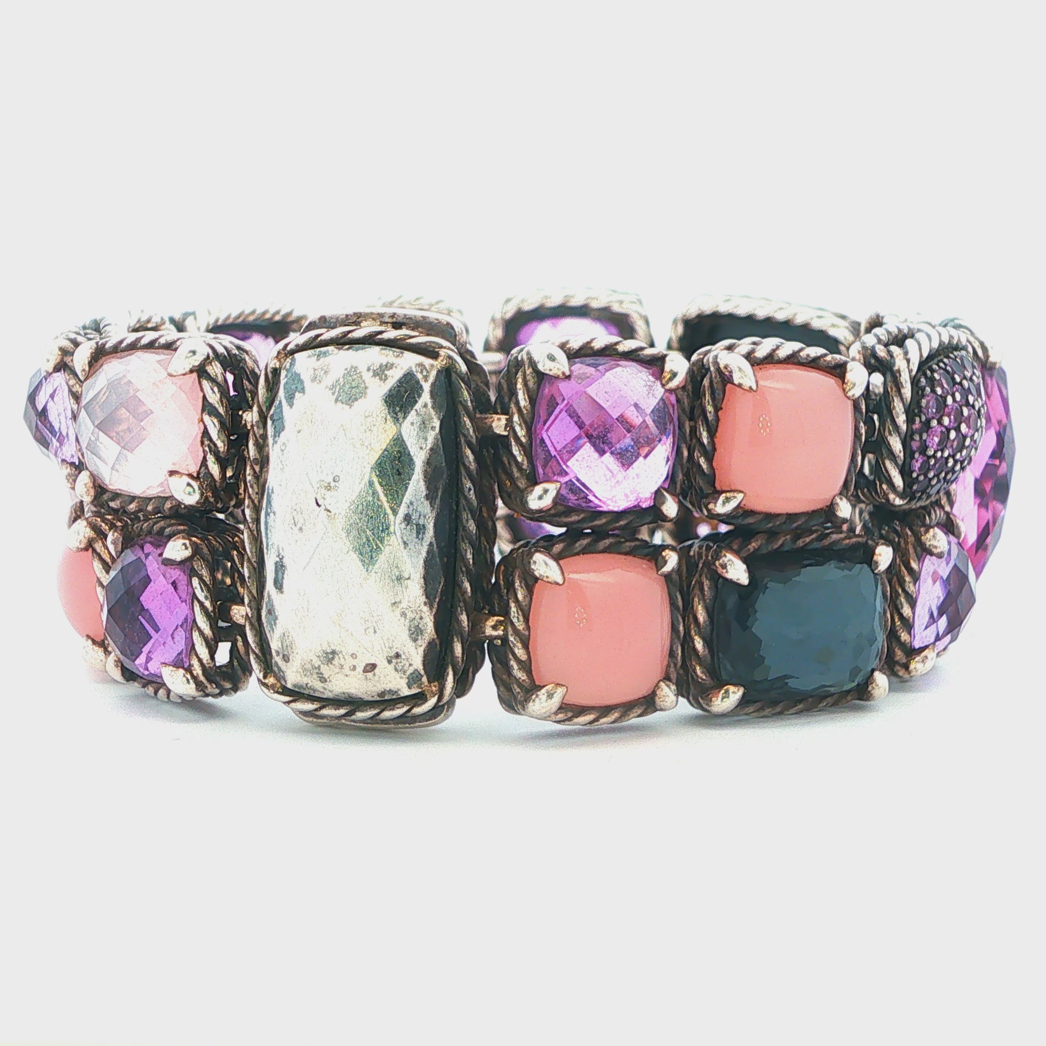 David Yurman Sterling Silver Multistone Mosaic Chatelaine Bracelet Size 7"