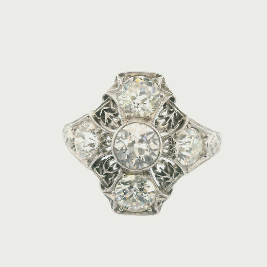 Art Deco 3 Cts European Cut Diamond Filigree Platinum Ring