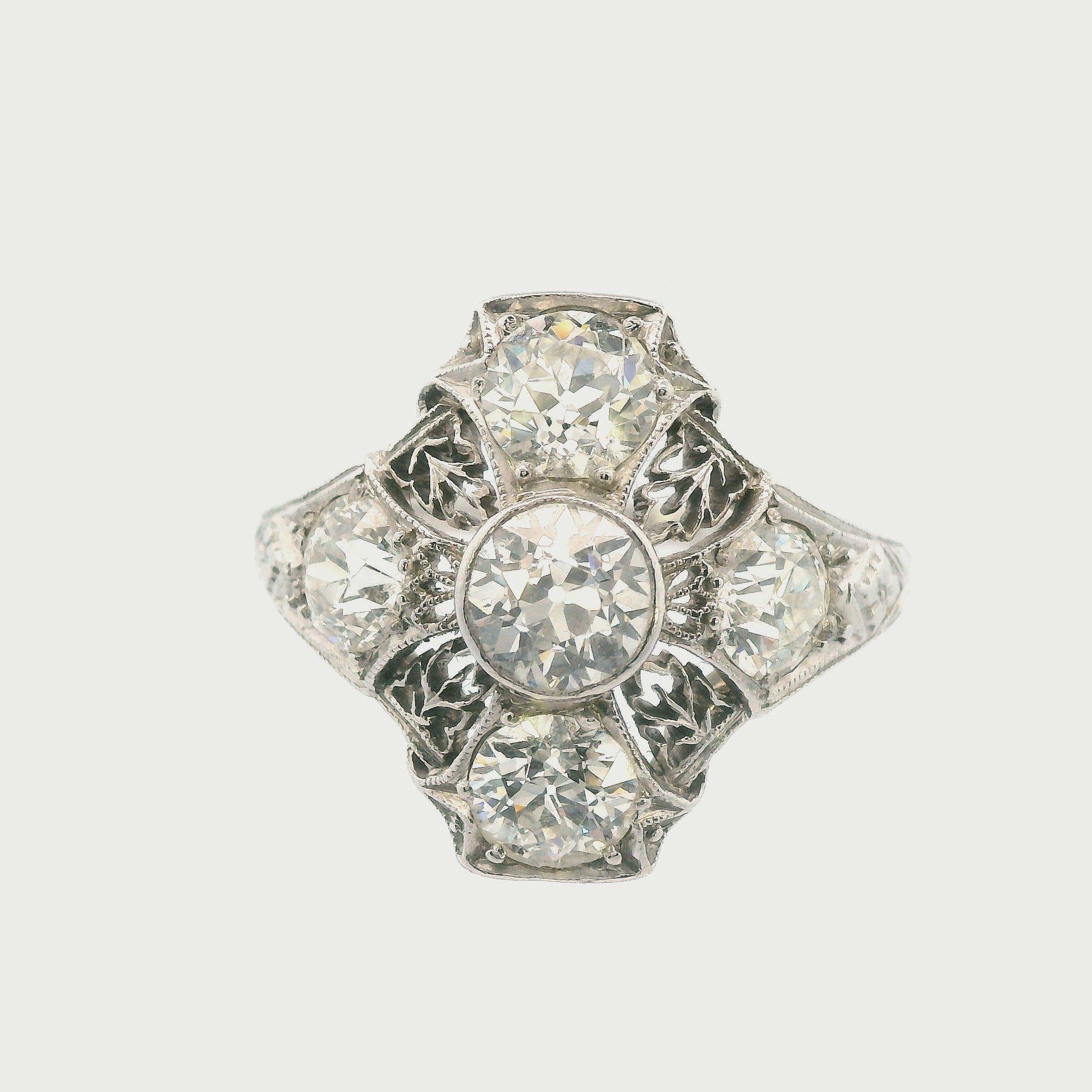 Art Deco 3 Cts European Cut Diamond Filigree Platinum Ring