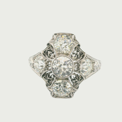 Art Deco 3 Cts European Cut Diamond Filigree Platinum Ring