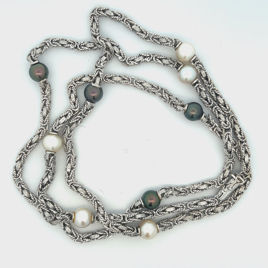 MCM 18k White Gold Akoya and Tahitian Long Pearl Necklace