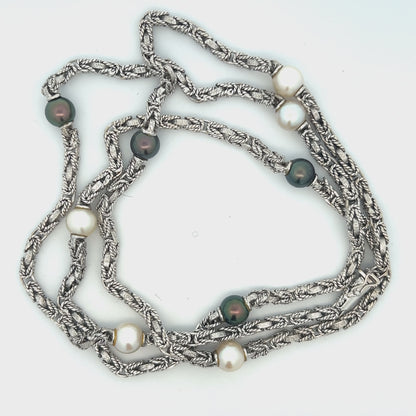 MCM 18k White Gold Akoya and Tahitian Long Pearl Necklace