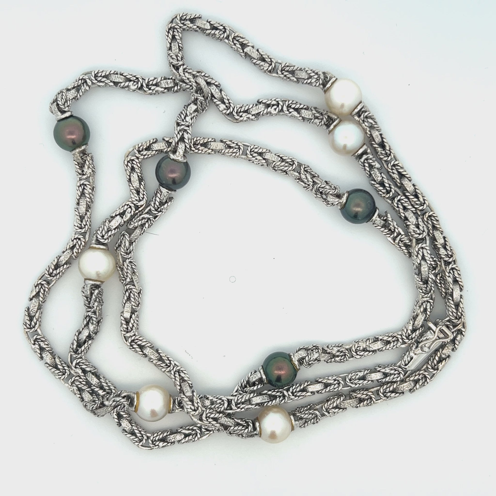 MCM 18k White Gold Akoya and Tahitian Long Pearl Necklace