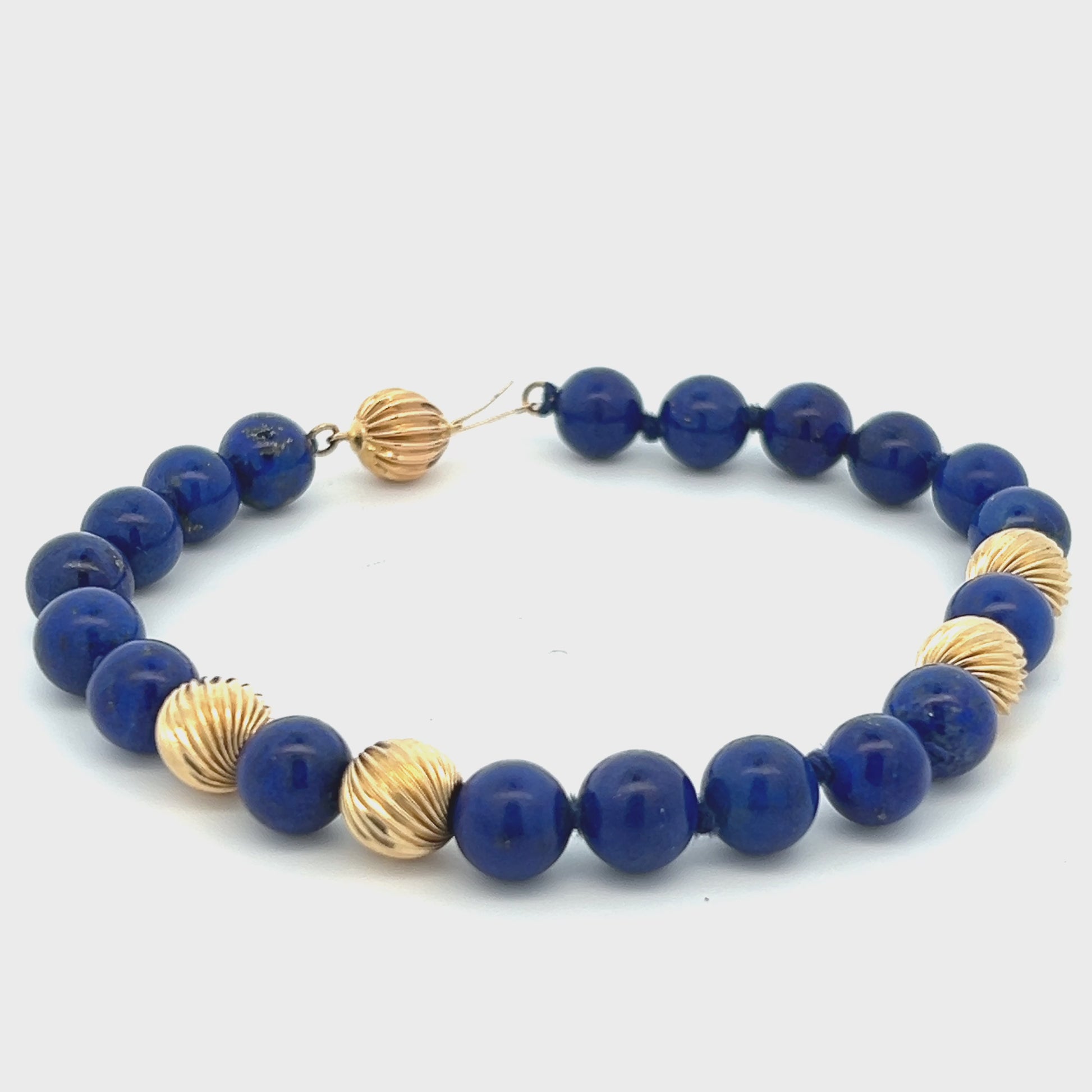 1980s Lapis and 14k Yellow Gold Bead Bracelet w/ Independent Report